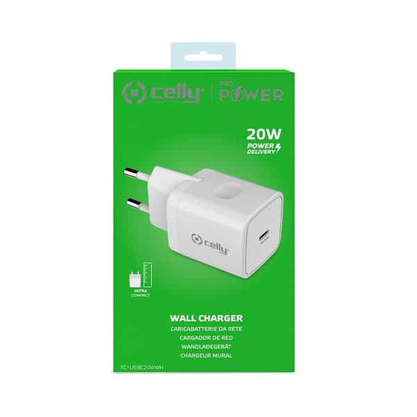 Celly Laturi USB-C 20W Valkoinen