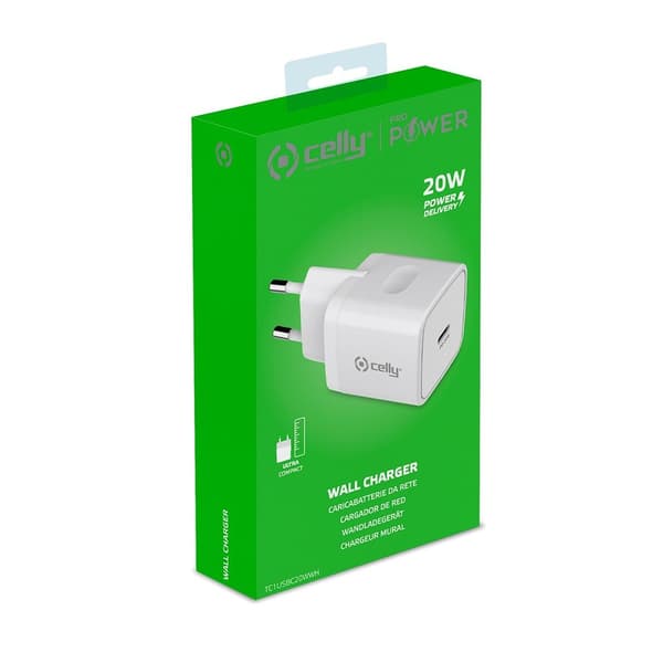 Celly Laturi USB-C 20W Valkoinen