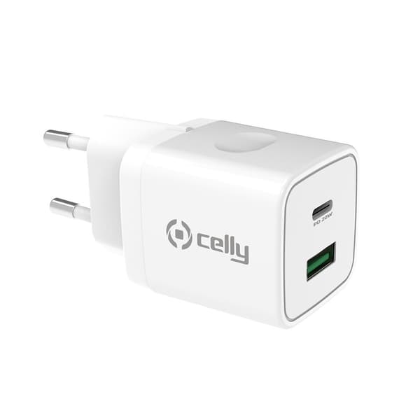 Celly Laturi USB-A/USB-C 20W Valkoinen Valkoinen