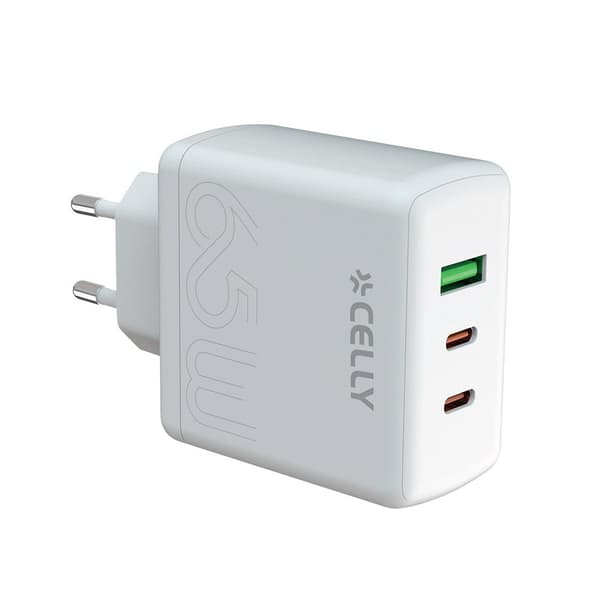Celly Laddare 2xUSB-C/USB-A GaN 65W Vit