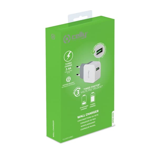 Celly Laddare TCUSBTURBO USB-A 12W Vit