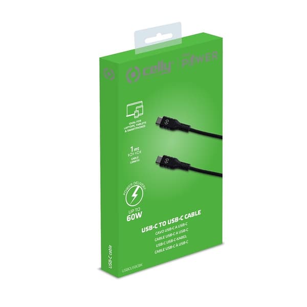 Celly Kabel USB-C/USB-C 60W 1m Svart
