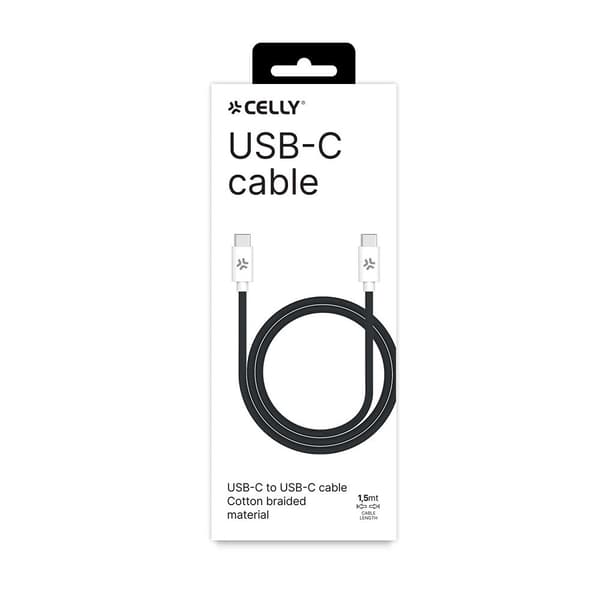 Celly Kaapeli Cotton Braided USB-C/USB-C 1.5m Musta