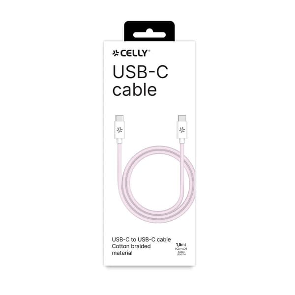 Celly Kabel Cotton Braided USB-C/USB-C 1.5m Lyserød