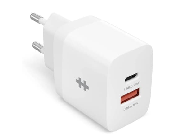 HyperJuice - Strømadapter - 20 watt - PD - 2 utgangskontakter (USB, 24 pin USB-C) - hvit - Europa
