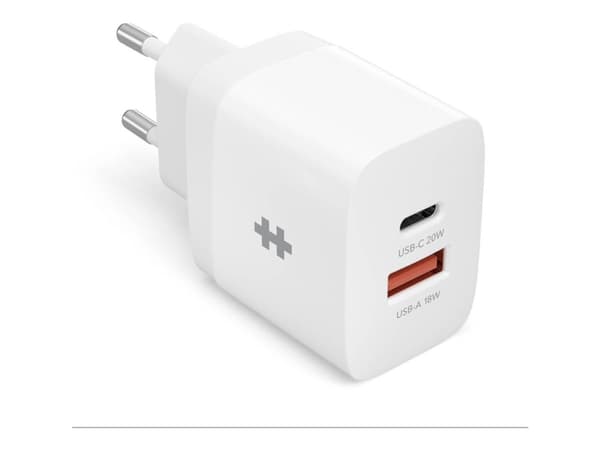 HyperJuice - Strømadapter - 20 watt - PD - 2 utgangskontakter (USB, 24 pin USB-C) - hvit - Europa Hvit