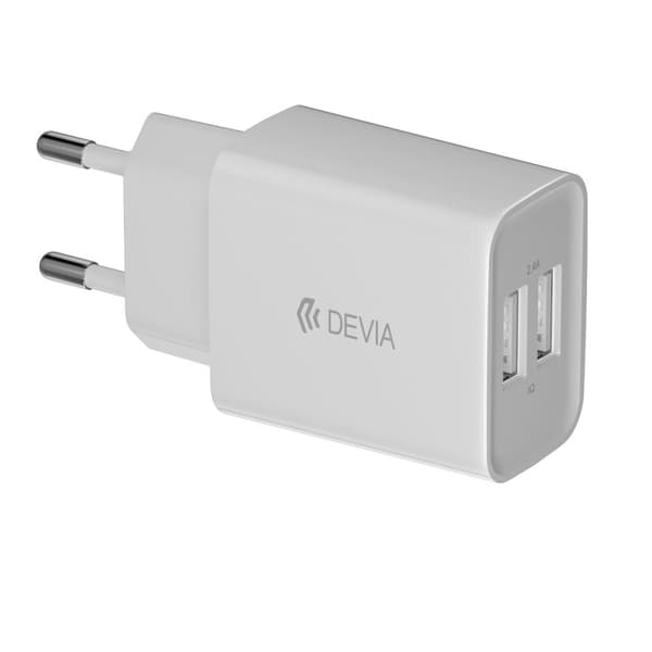 Devia seinälaturi Smart 2x USB 2.4A valkoinen