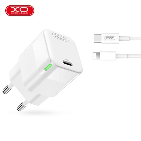 XO väggladdare CE06 PD 30W 1x USB-C vit + USB-C - Lightning-kabel