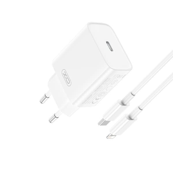 XO väggladdare CE15 PD 20W 1x USB-C vit + USB-C - Lightning-kabel
