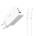 Pikkukuva 1 / 2: XO väggladdare CE13 PD QC 3.0 65W 1x USB 2x USB-C vit + USB-C - USB-C kabel