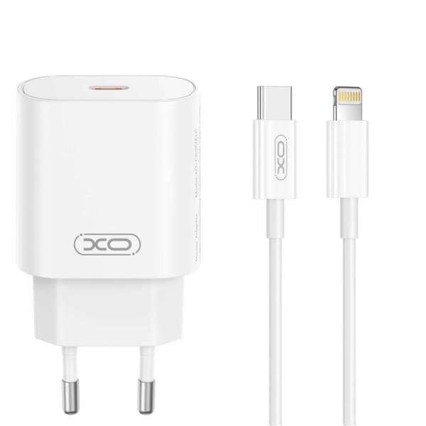 Xo vegglader CE25 PD 25W 1x USB-C hvit + kabel USB-C - Lightning