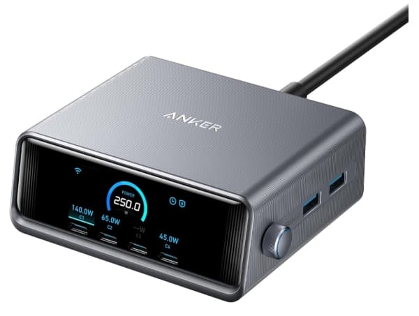 Anker Prime - Strømadapter - GaNPrime - 250 watt - 5 A - 6 utgangskontakter (4 x USB-C, 2 x USB)