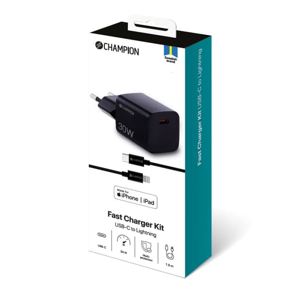 Champion Lader 30W + USB-C til Lightning-kabel Svart