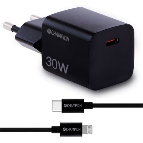 Champion Lader 30W + USB-C til Lightning-kabel Svart