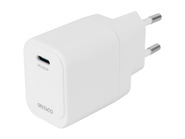 DELTACO - Strømadapter - 20 watt - 3 A - PD/PPS (24 pin USB-C) - hvit