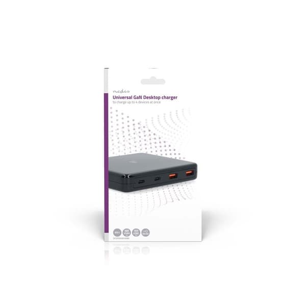 Nedis Bordlader | 65 W | GaN | 1.5 / 2.0 / 2.5 / 3.0 / 3.25 A A | Antal output: 4 | USB-A / USB-C™ | Euro | 1.50 m | Automatisk Valgt Spænding