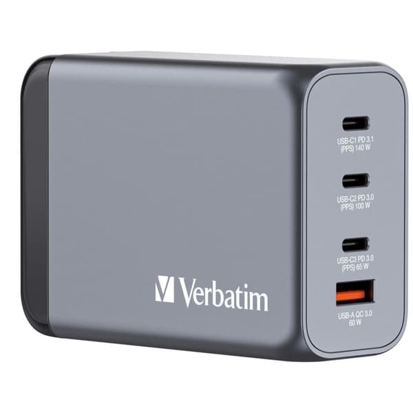 Verbatim GNC-240 GaN-laddare 4 portar 240 W USB-A/USB-C