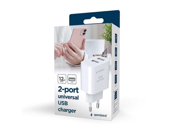 Gembird - Virtalähde - yleisvirtalähde - 12 Watt - 2,4 A - 2 lähtöliitäntää (USB) - musta