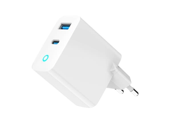 Gembird - Strømadapter - with LED - 45 watt - 3 A - PD, QC 3.0 - 2 utgangskontakter (USB, 24 pin USB-C) - hvit