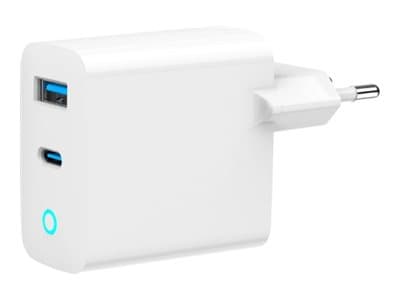 Gembird - Strømadapter - with LED - 45 watt - 3 A - PD, QC 3.0 - 2 utgangskontakter (USB, 24 pin USB-C) - hvit Hvit