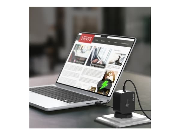 j5create JUP1565DCF3A-FN - Strømadapter - GaN, med 3 typer DC-kontakter - 67 watt - 3.3 A - PD 2.0, PD 3.0 (24 pin USB-C) - svart - Storbritannia
