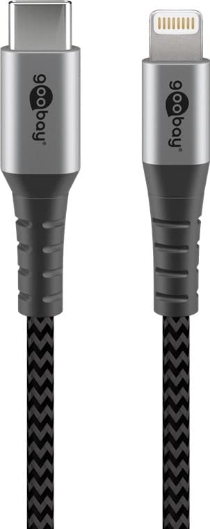 Goobay Lightning-USB-C™ textilkabel med metallkontakter, 1 m MFi-certifierad, elegant och extra robust laddnings- och synkroniseringskabel för Apple i