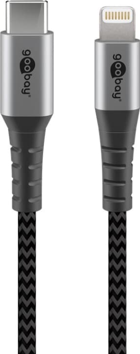 Goobay Lightning-USB-C™ textilkabel med metallkontakter, 1 m MFi-certifierad, elegant och extra robust laddnings- och synkroniseringskabel för Apple i