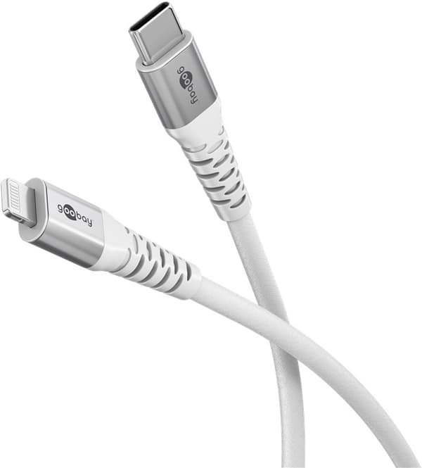 Goobay Lightning-USB-C™ supermyk tekstilkabel med metallkontakter, 3 m, hvit MFi-sertifisert, elegant og ekstra robust lade- og synkroniseringskabel f