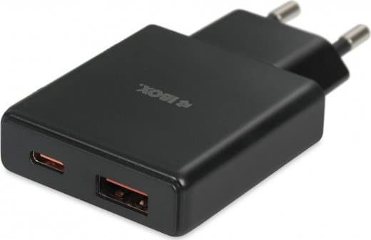 IBOX C-43 Slim USB A+C verkkovirtalaturi 30W USB-C USB-C-kaapeliin musta