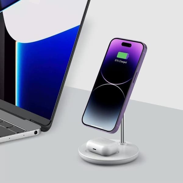Tech-Protect 2-in-1 Trådlös Laddare Magsafe Magnetic QI 15W-A39 - Vit
