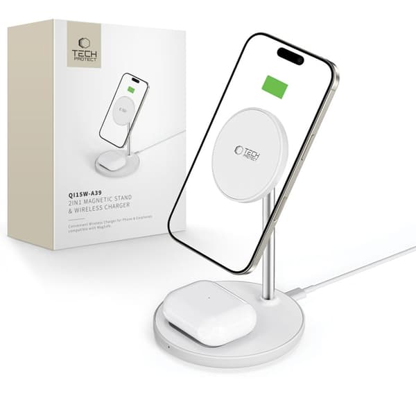 Tech-Protect 2-in-1 Trådlös Laddare Magsafe Magnetic QI 15W-A39 - Vit