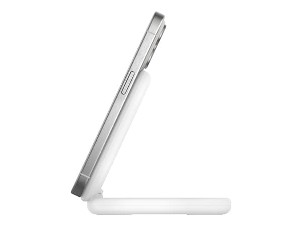 Belkin BoostCharge - Trådløst ladestativ - magnetisk, sammenleggbar, med Qi2 - 15 watt - 3 A - Fast Charge, Power Delivery 3.1 - MFI-sertifisert - hv