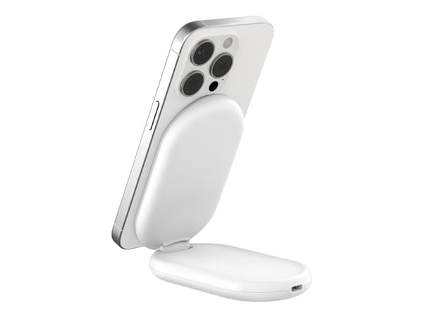 Belkin BoostCharge - Trådløst ladestativ - magnetisk, sammenleggbar, med Qi2 - 15 watt - 3 A - Fast Charge, Power Delivery 3.1 - MFI-sertifisert - hv