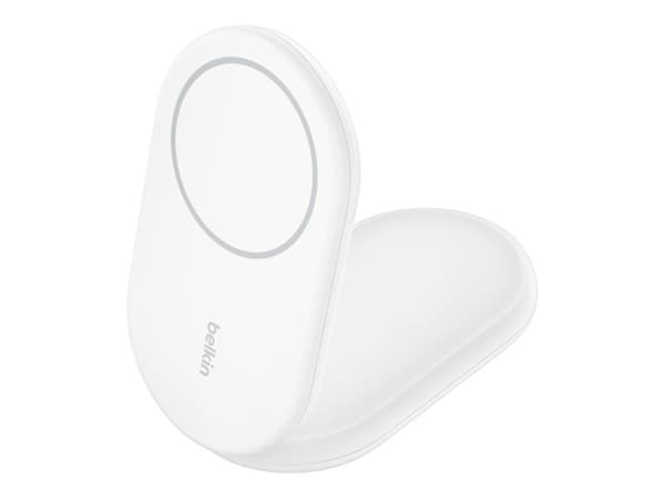 Belkin BoostCharge - Trådløst ladestativ - magnetisk, sammenleggbar, med Qi2 - 15 watt - 3 A - Fast Charge, Power Delivery 3.1 - MFI-sertifisert - hv Hvit