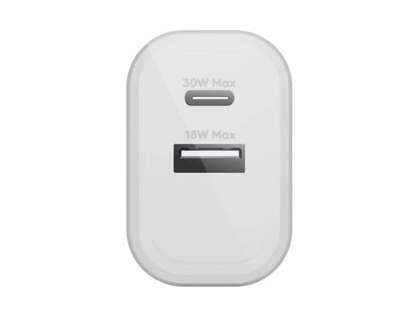 dbramante1928 re-charge - Strømadapter - 30 watt - 3 A - PD/PPS - 2 utgangskontakter (24 pin USB-C, USB) - hvit - Europa
