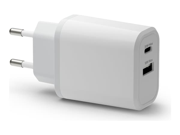 dbramante1928 re-charge - Strømadapter - 30 watt - 3 A - PD/PPS - 2 utgangskontakter (24 pin USB-C, USB) - hvit - Europa