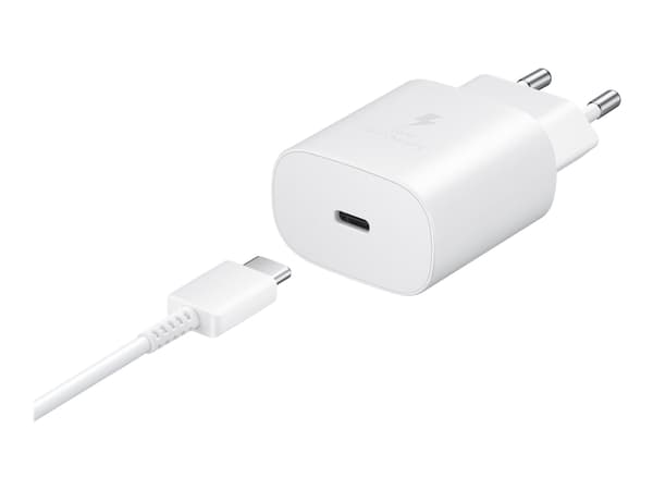 Samsung Fast Charging Wall Charger EP-TA800 - Strømadapter - 25 watt - 3 A - Ultra Fast Charge (24 pin USB-C) - på kabel: USB-C - hvit - for Galaxy A
