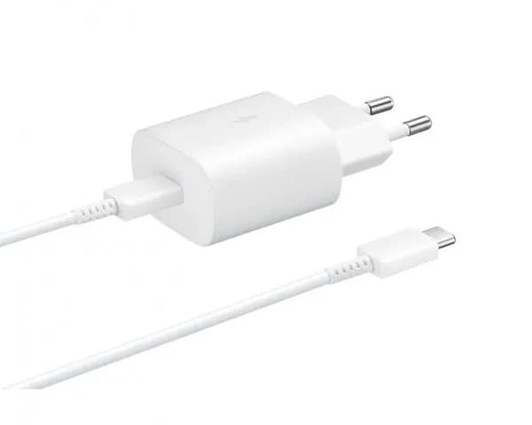 Samsung Fast Charging Wall Charger EP-TA800 - Strømadapter - 25 watt - 3 A - Ultra Fast Charge (24 pin USB-C) - på kabel: USB-C - hvit - for Galaxy A