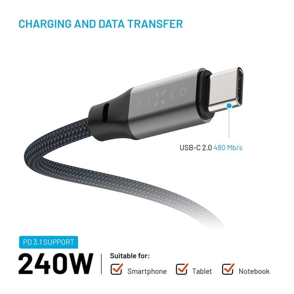 Fixed Kabel Magnetisk USB-C til USB-C 240W 2m