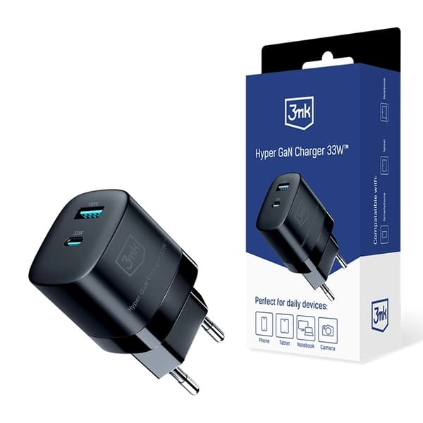 3MK Väggladdare 33W GaN USB-C USB-A Hyper - Svart