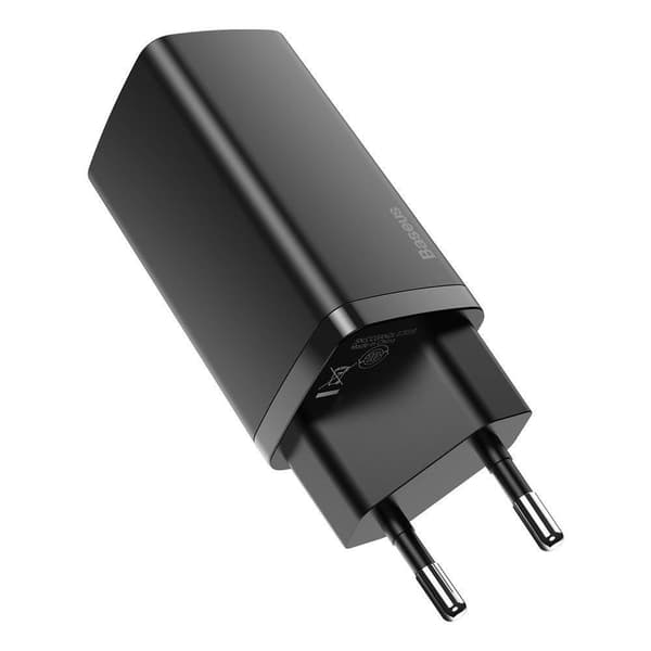 Baseus Dual Port GaN2 Adapter 65Watt 1xUSB-C + 1xUSB-A Sort