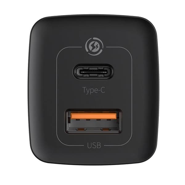 Baseus Dual Port GaN2 Adapter 65Watt 1xUSB-C + 1xUSB-A Sort