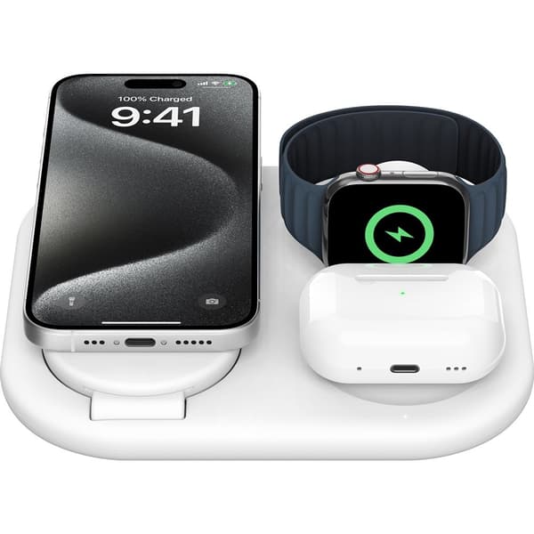 Belkin Langaton laturi BoostCharge 3-in-1 Foldable MagSafe Qi2 15W Valkoinen