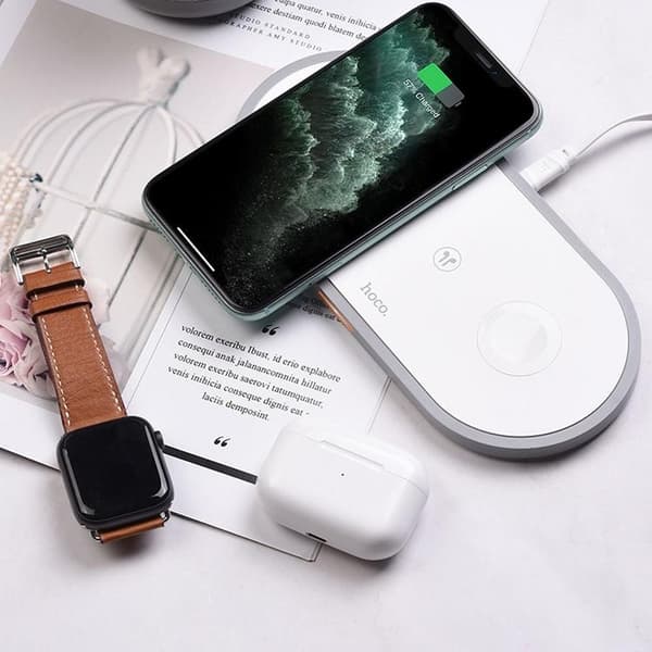 Hoco 3in1 Trådlös Snabbladdare Apple Watch, iPhone, Airpods - Vit