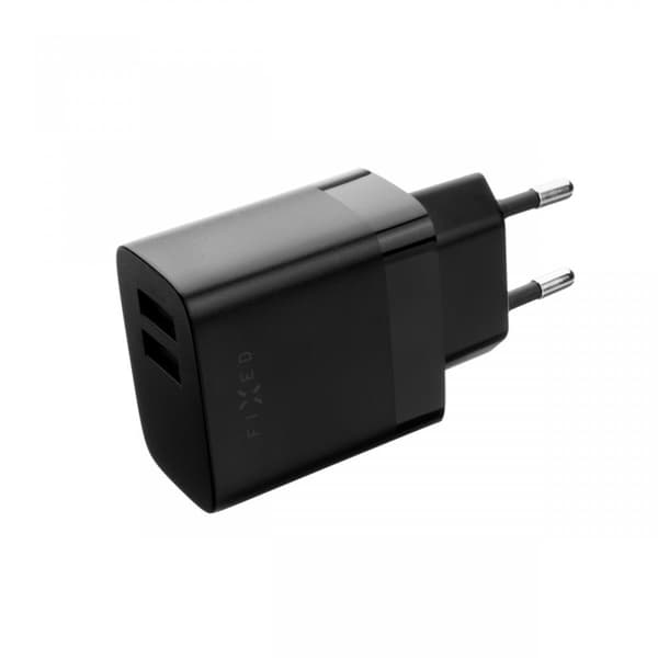 Fixed Laturi USB-C kaapelilla 1m 2xUSB-A 17W Musta