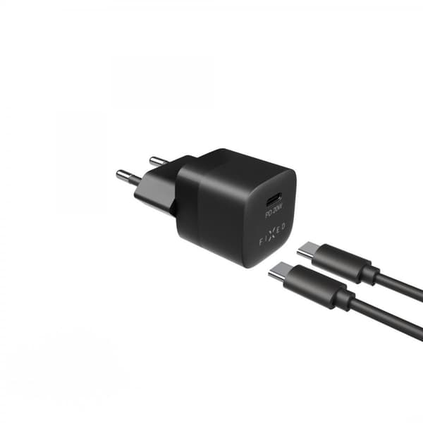Fixed Oplader med Kabel Mini PD Travel Charger Kit USB-C/USB-C 20W Sort