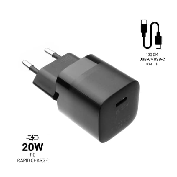 Fixed Oplader med Kabel Mini PD Travel Charger Kit USB-C/USB-C 20W Sort