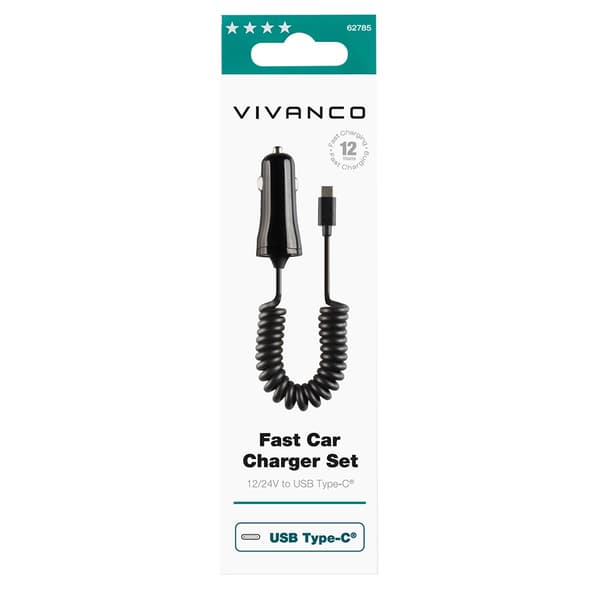 Vivanco Mobillader til bil med Fjærkabel 1m USB-C 12W Svart
