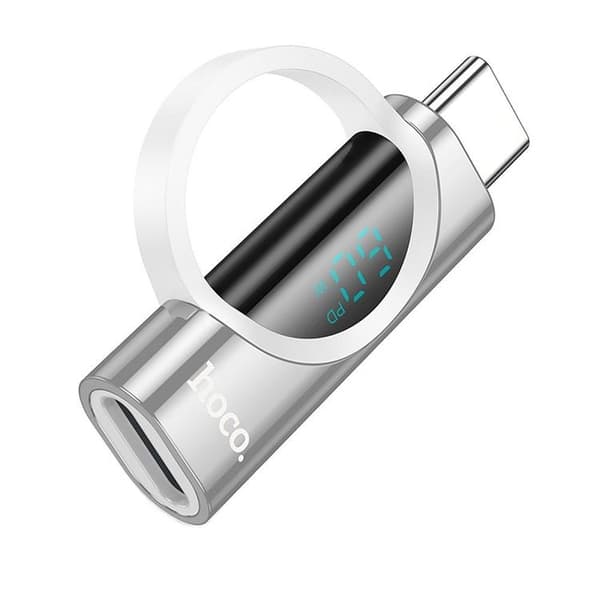 Hoco Adapter USB-C Till Lightning Med Display 3A 60W - Silver