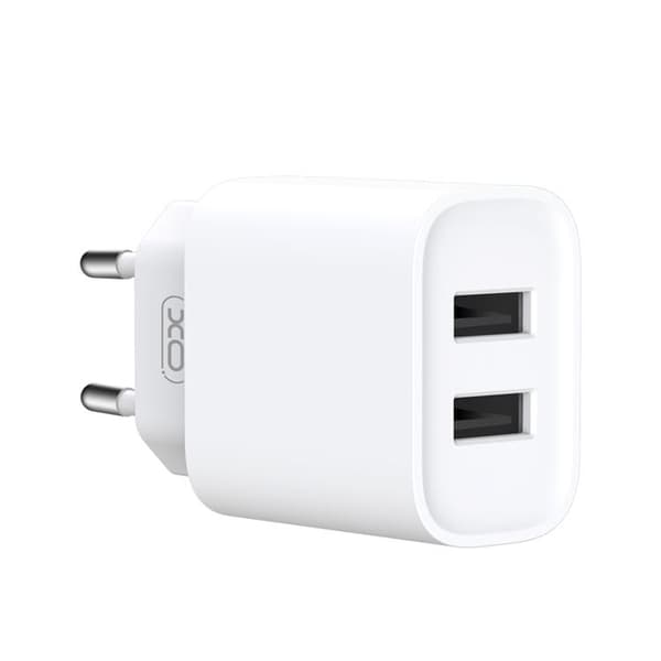 XO Väggladdare 2x USB 2.1A med MicroUSB Kabel CE02C - Vit